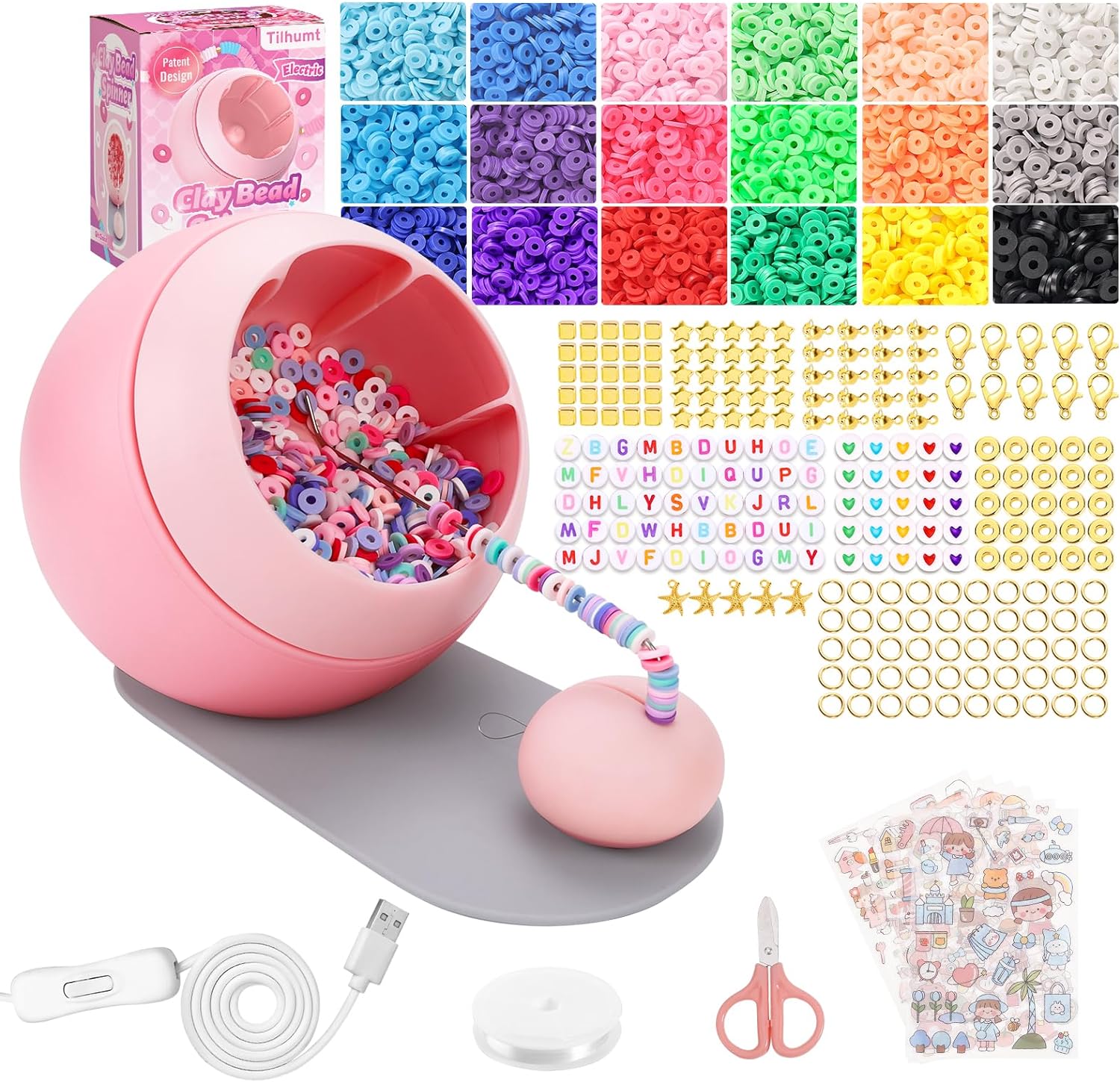 Tilhumt Clay Bead Spinner Kit, Upgraded Electric Bead Spinner w/Bracelet Making...