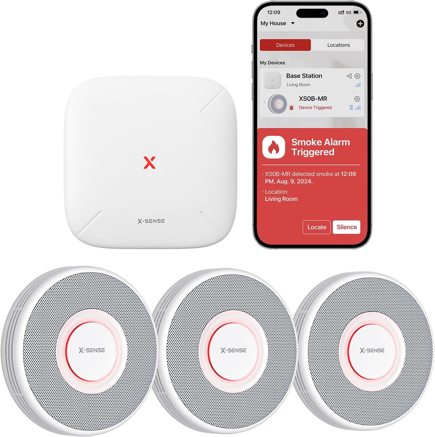 X-Sense Smart Smoke Alarm for Home with English Voice Alerts and 17 Locations, W...