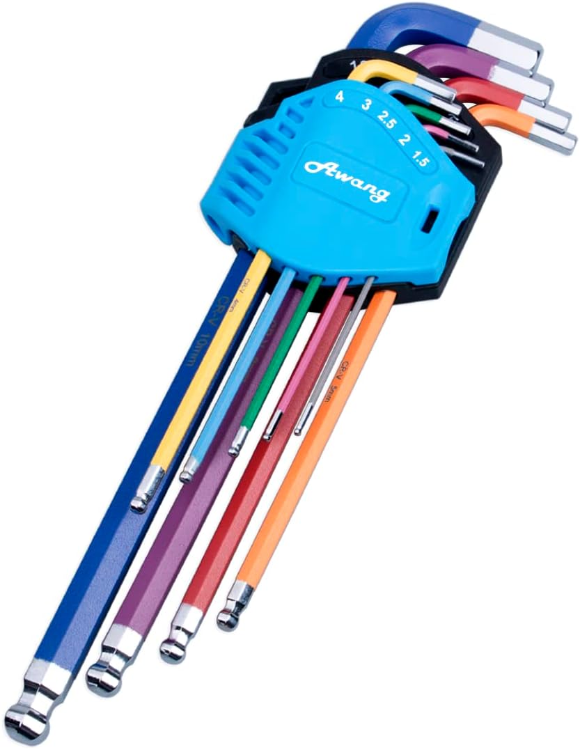 Awang Hex Key Set 9PCS Metric Hex Keys Cr-V, Long Arm Hexagon Key with Box Small...