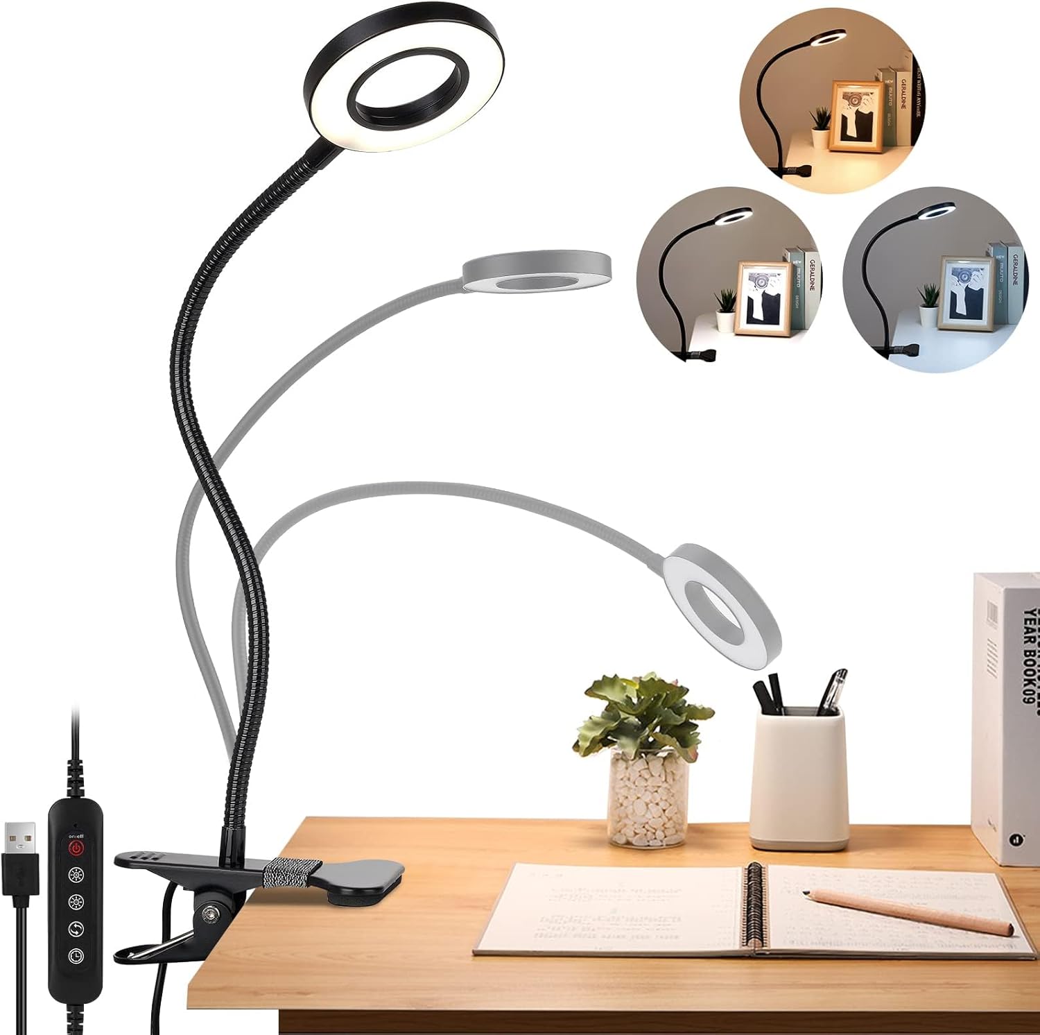 SUNNEST USB Reading Light, adjustable Clip Light with 3 Light Modes, 10 Dimmable...