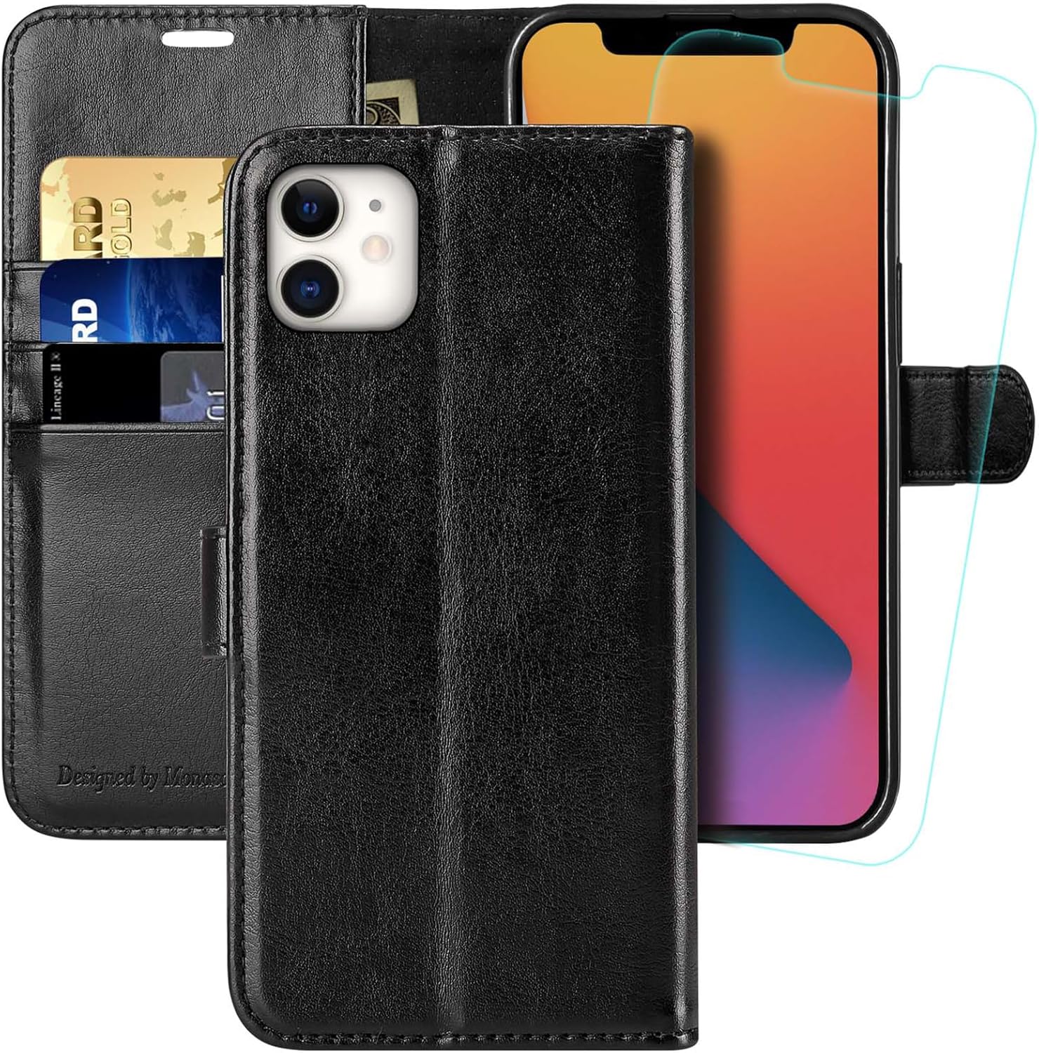 MONASAY iPhone 11 Wallet Case,6.1-inch [Glass Screen Protector Included][RFID Bl...
