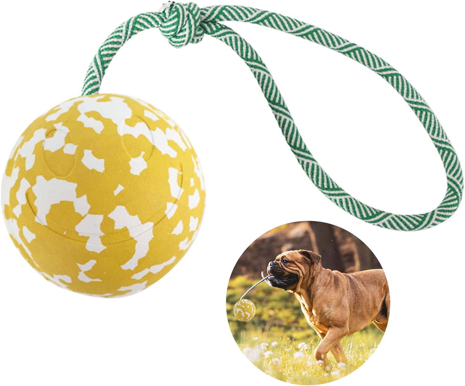 Easing Dog Ball on Rope,Indestructible Chew toys Natural Rubber Dog Toy for Aggr...