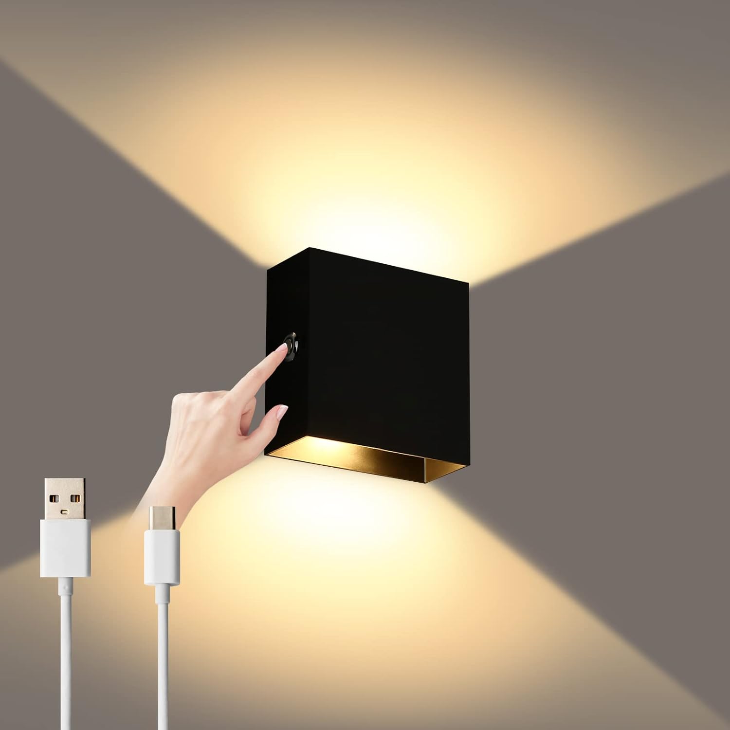 Lightess Wall Lights Dimmable, Touch Wall Light USB Rechargeable Up Down Wall La...