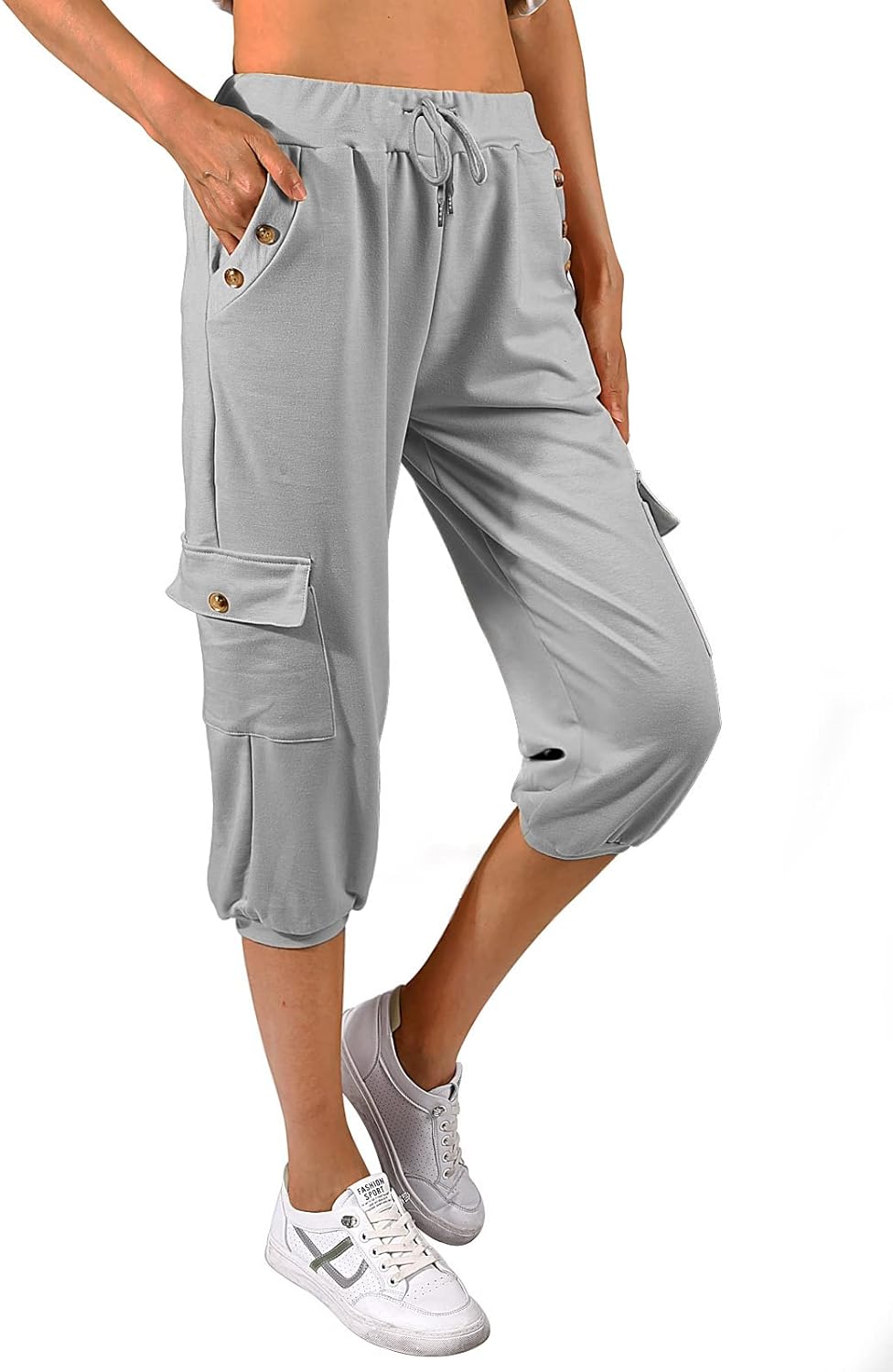 heekpek Women Cropped Trousers Sweatpants Capri Trousers Casual Baggy Elastic Wa...