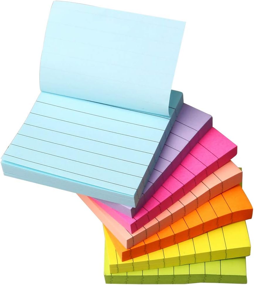 7 pcs 560 Sheets Lined Stick Notes, 7.5 * 7.5cm/3in* 3in Super Sticky Notes 7 Br...