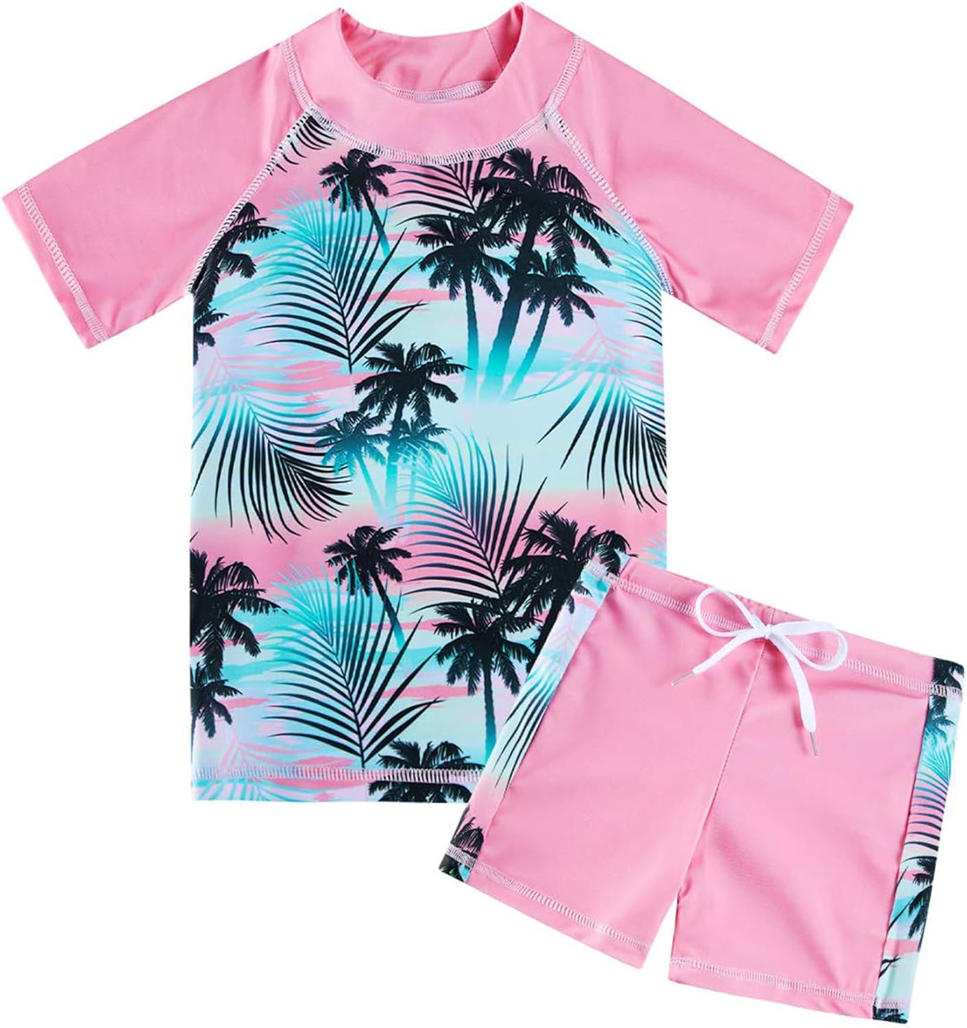Fanient Girls Swimming Costume Kids Two Pieces Short Sleeve Swimsuit Cute Printe...
