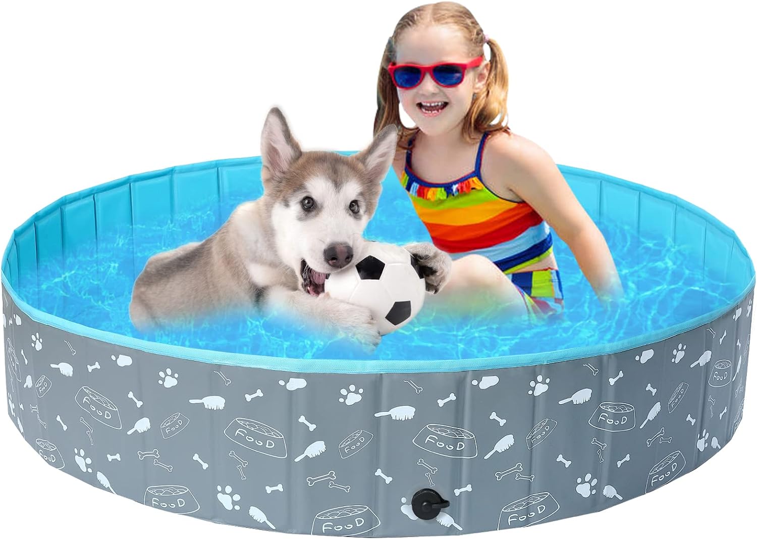 COMSLE Dog Paddling Pool Hard Plastic for Dogs, Foldable Dog Swimming Pool Large...