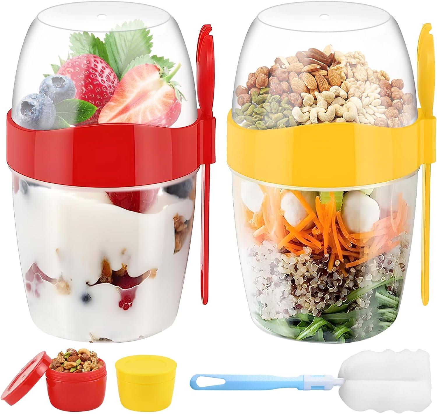 2 PCS Yogurt Pots, 870ML Reusable Overnight Oats Container, Breakfast Pots with...