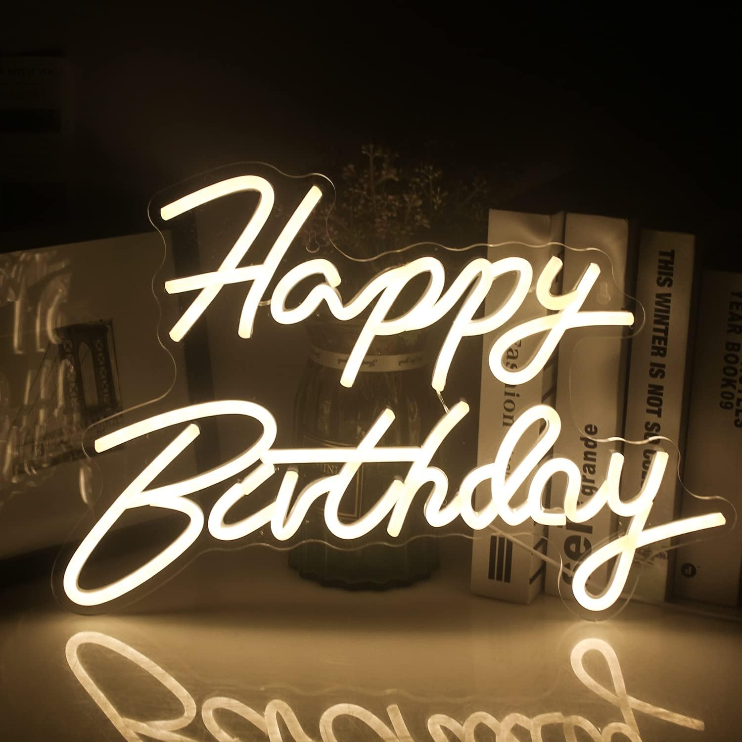 SIGNSHIP Happy Birthday Neon Sign Warm White LED Neon Light for Wall Decoration...