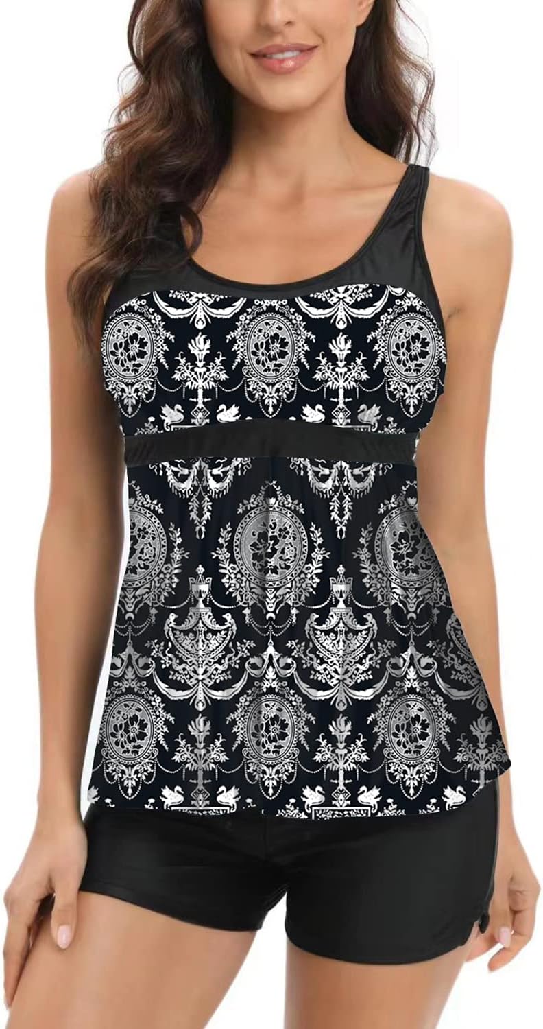 AOQUSSQOA Women Floral Halter Tankini Set with Shorts High Waist Sporty Swimsuit...