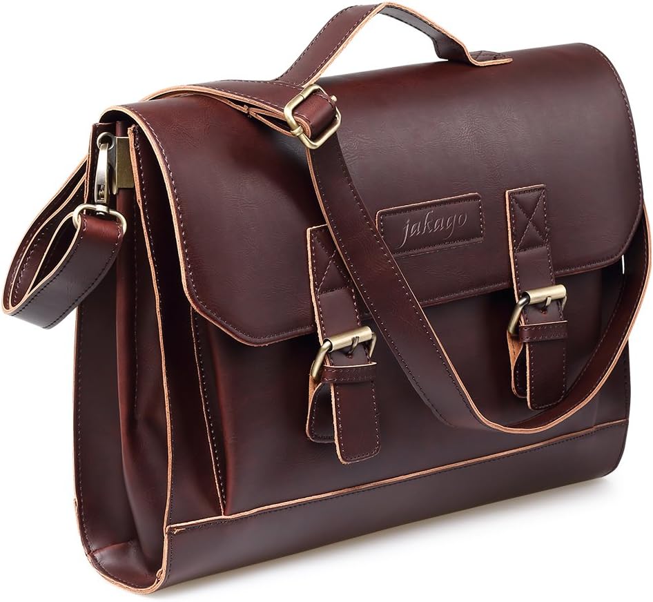 JAKAGO Retro Leather Laptop Briefcase 13.3 inch,Premium Waterproof Messenger Sat...