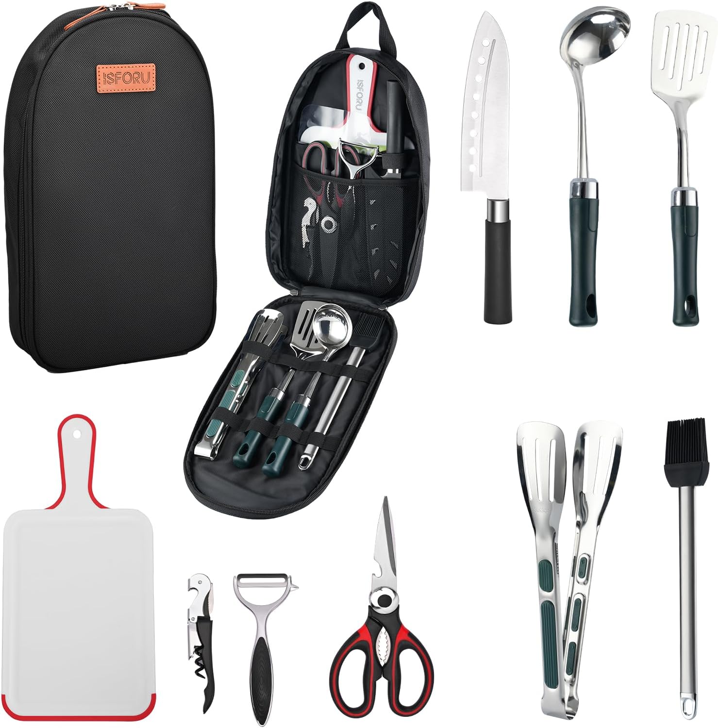 ISFORU Camping Accessories Set, 10PCS Camping Kitchen Utensil Organizer Travel K...