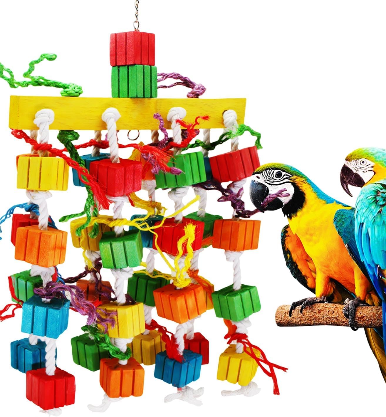 MQUPIN Chewing Bird Parrot Toys, 100% Natural Colorful Wooden Block Suitable Toy...