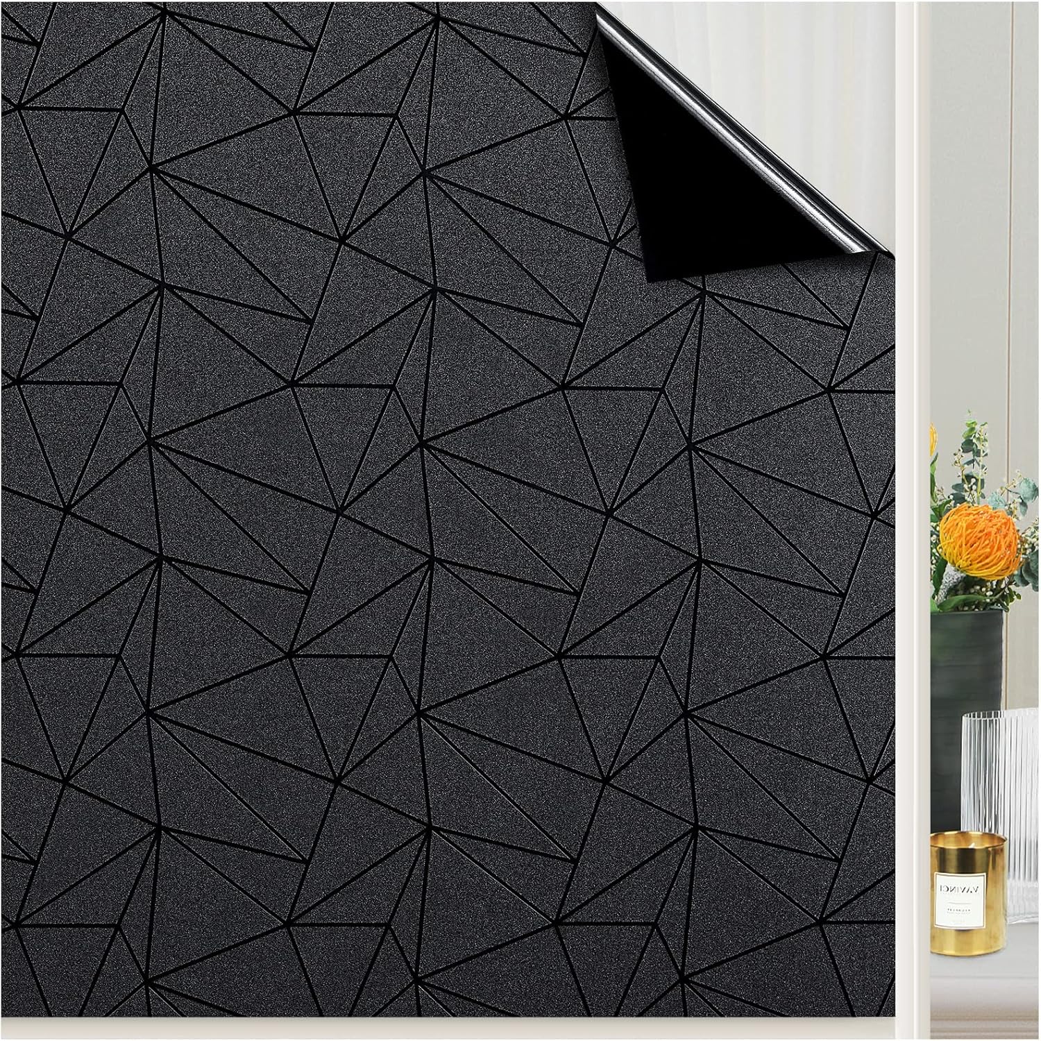 Beautysaid Blackout Window Film Privacy, 100% Light Blocking Black Frosted Windo...