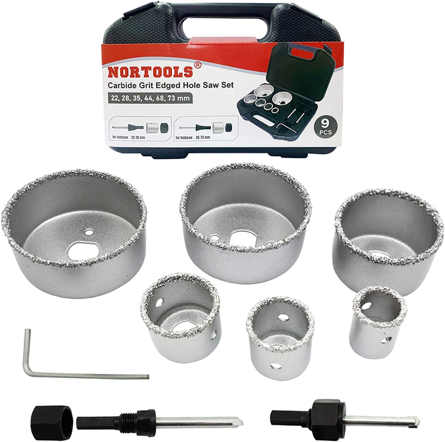 NORTOOLS Hole Saw Kit 9 PCS Carbide Grit Edged Hole Opener Drill Bit Holesaw Cut...