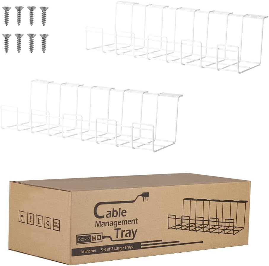 Baskiss 2 Packs Cable Management Tray, 40cm Under Desk Cord Organizer for Wire M...