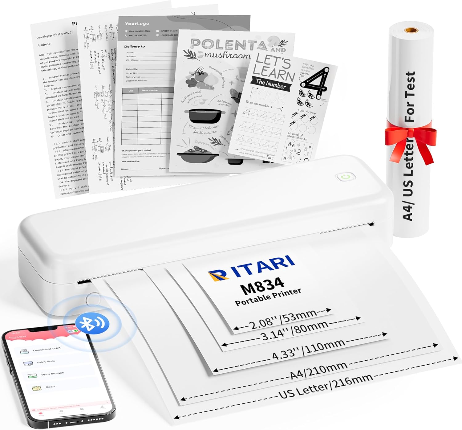 Itari Portable Printers, A4 Thermal Printer for Travel,Home&Office, Wireless Ink...