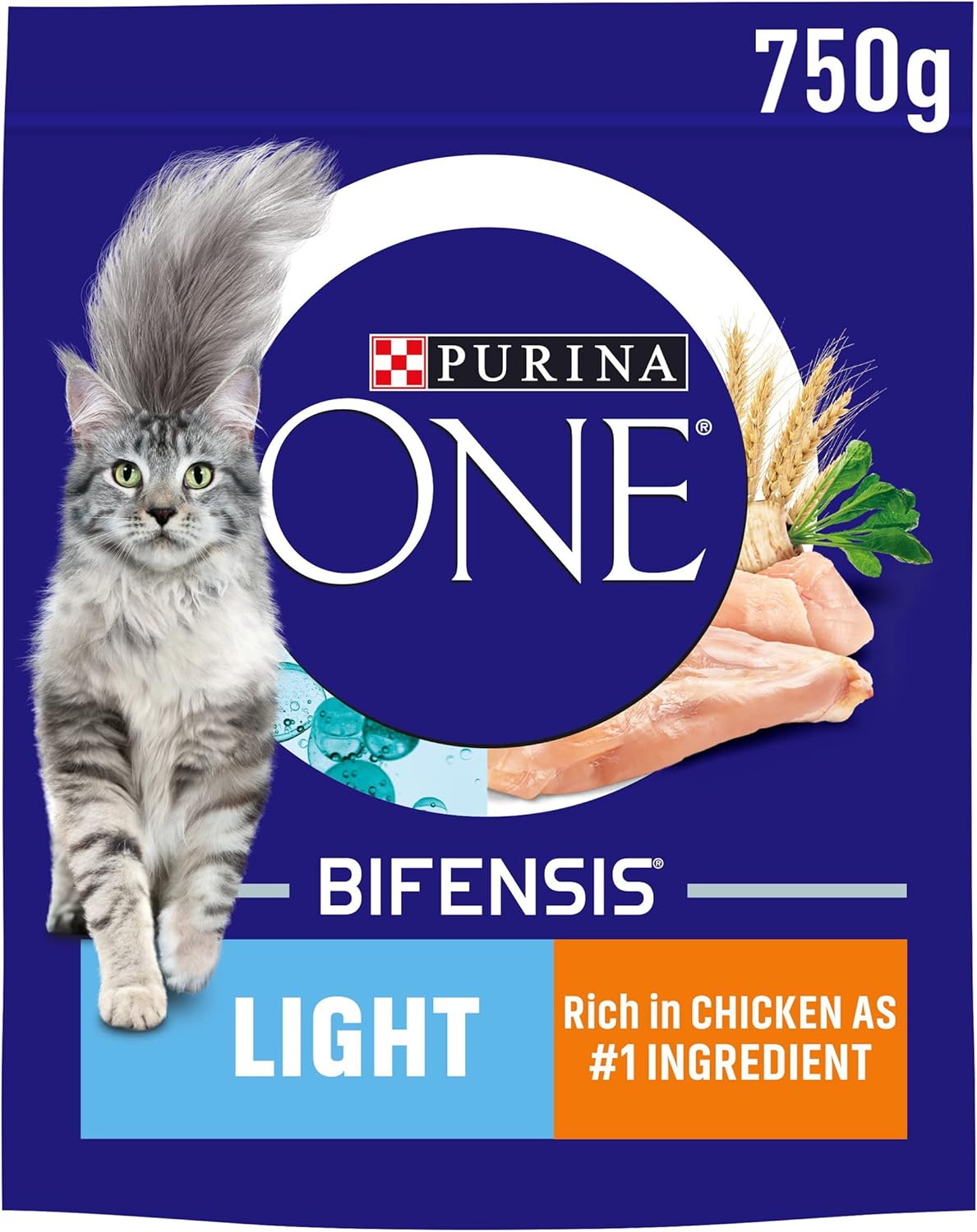 Purina ONE Light Dry Cat Food Rich in Chicken 750g, Pack of 4