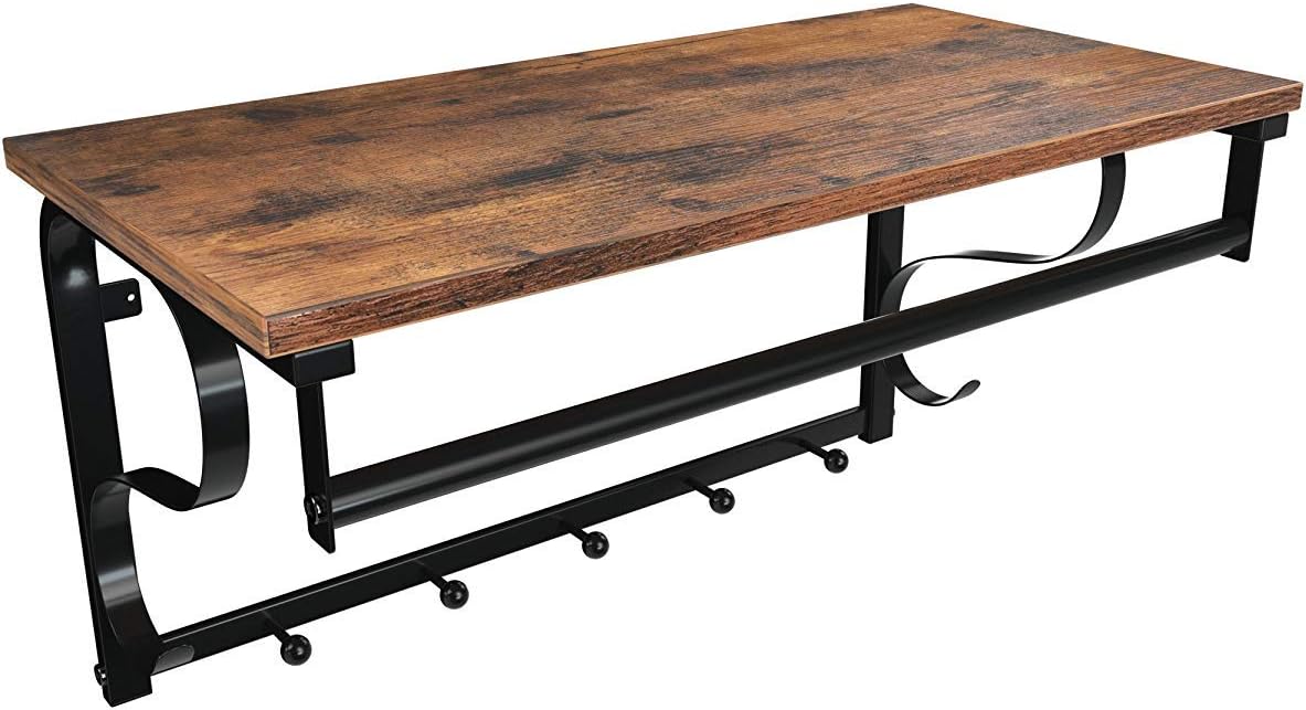 VASAGLE Industrial Wall Mounted Coat Rack with She...