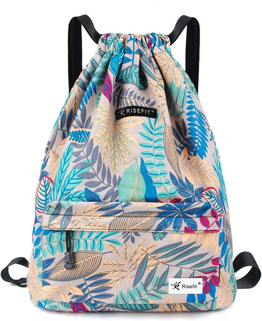 Risefit Waterproof Drawstring Bags, Printed Gym Bags Sports Backpacks for School...