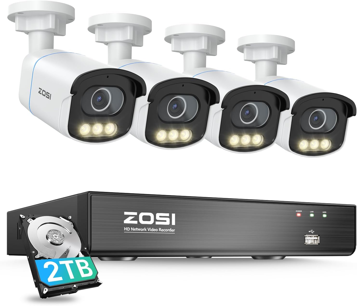 ZOSI 4K PoE CCTV Camera System with True Color Night Vision, 8CH 4K NVR and 4pcs...