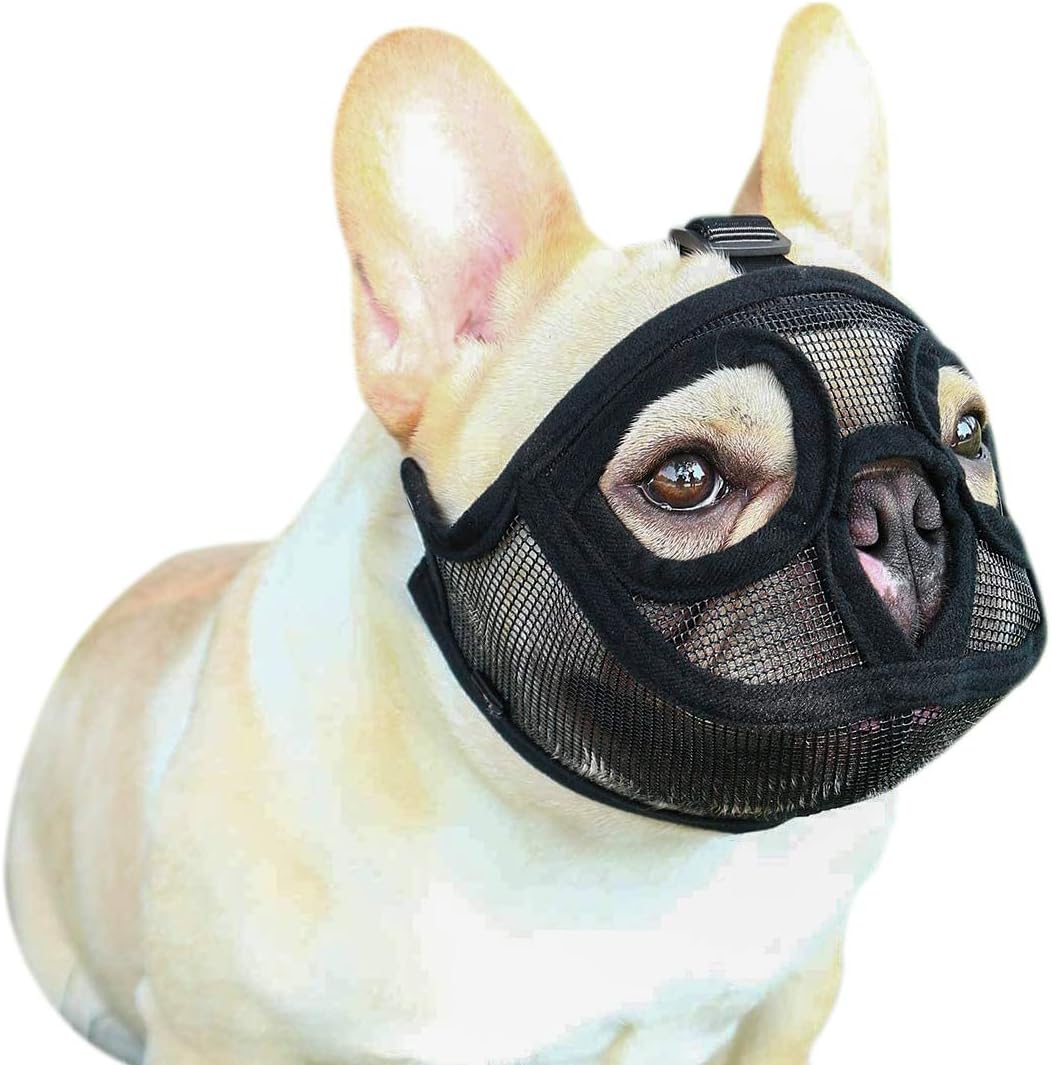 Short Snout Dog Muzzle Adjustable Mesh Bulldog Muzzle Breathable Dog Mouth Cover...