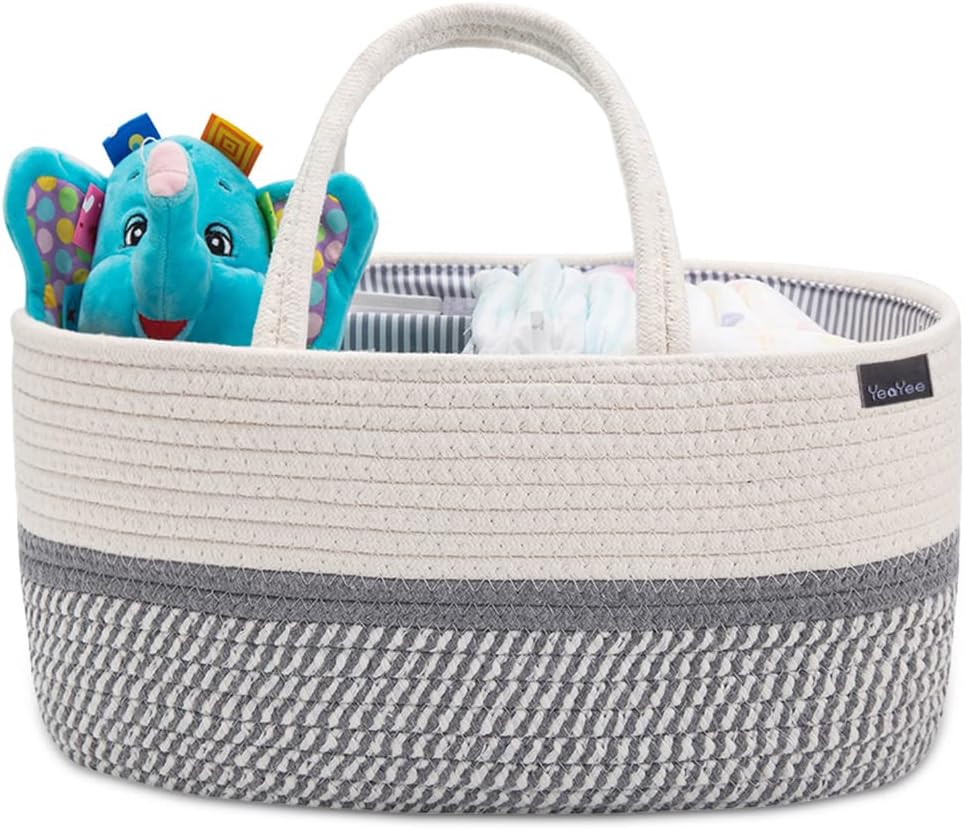 YeaYee Nappy Caddy,Baby Diaper Caddy Organiser, Portable Storage Basket with Cha...