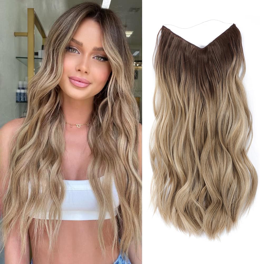 Ms TAj Halo Hair Extensions clip in hair extensions Natural Blonde with Dark Roo...