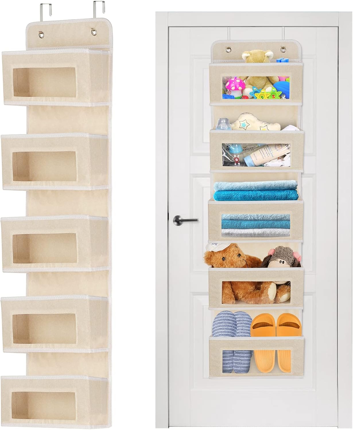 Over Door Storage Organiser, 5 Pockets Fabric Foldable Door Hanging Storage with...