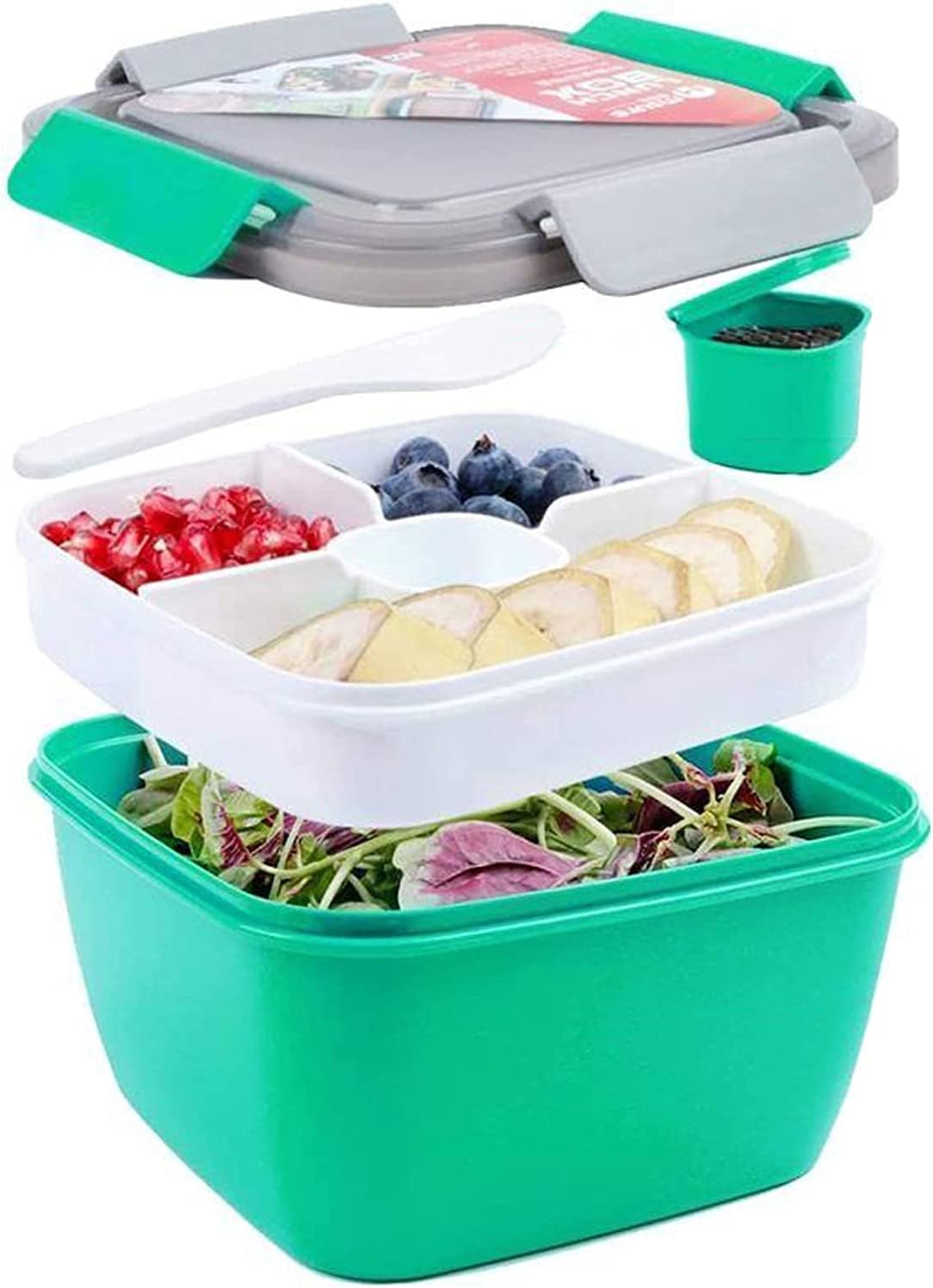 Greentainer 52 OZ to Go Salad Container Lunch Container, BPA-Free, 3-Compartment...