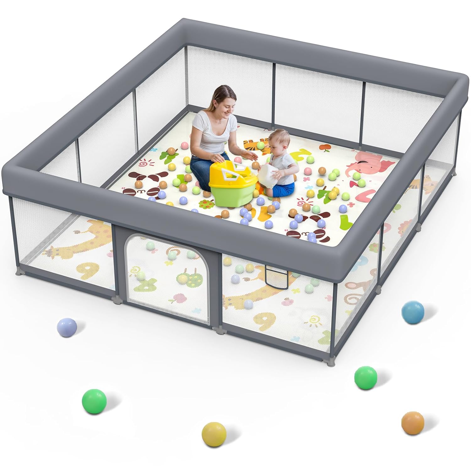 Extra Large Baby Playpen, Sturdy Safety Play Pen for Babies and Toddlers, Wrap A...