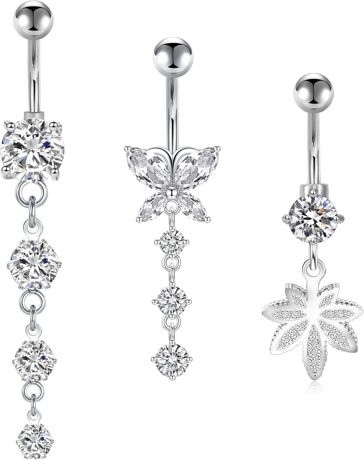 Rajnard Belly Button Bar 14G Dangle Belly Banana Barbell 10mm Surgical Steel Dan...