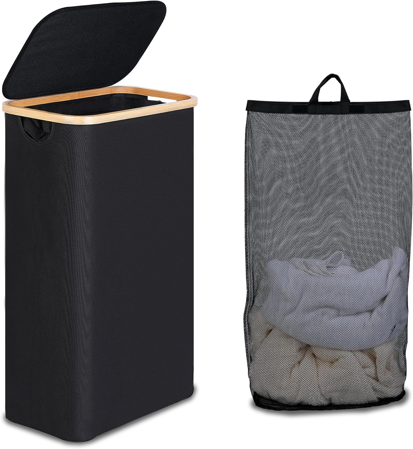 Slim Laundry Basket with Lid, Narrow Laundry Hamper with Removable Bag, Skinny D...