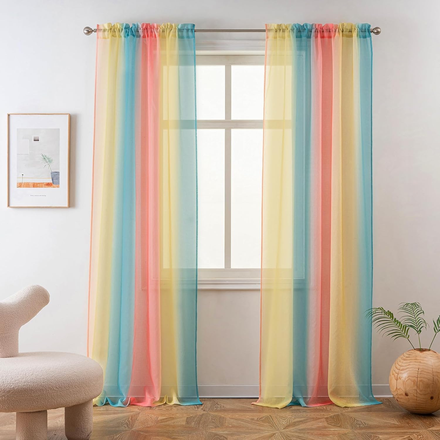 Yancorp Sheer Curtain 2 Panels Semi Bedroom Curtains 63 inches Length Linen Unic...