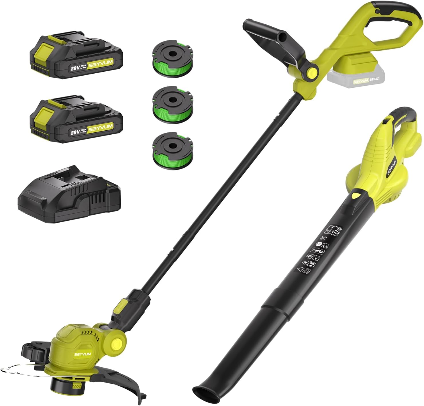 SEYVUM 20V String Trimmer and Leaf Blower Combo Kit, 12-inch Cordless Weed Trimm...