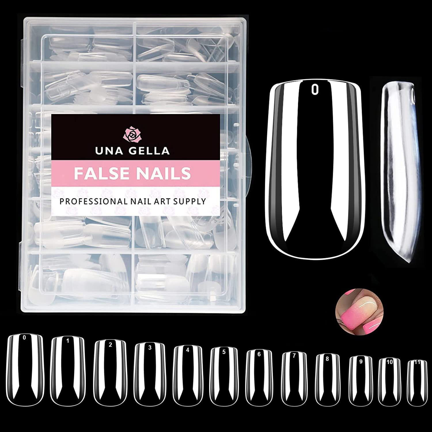 UNA GELLA Medium Square Gel Nail Tips 216pcs Clear Square Fake Nails for Full Co...