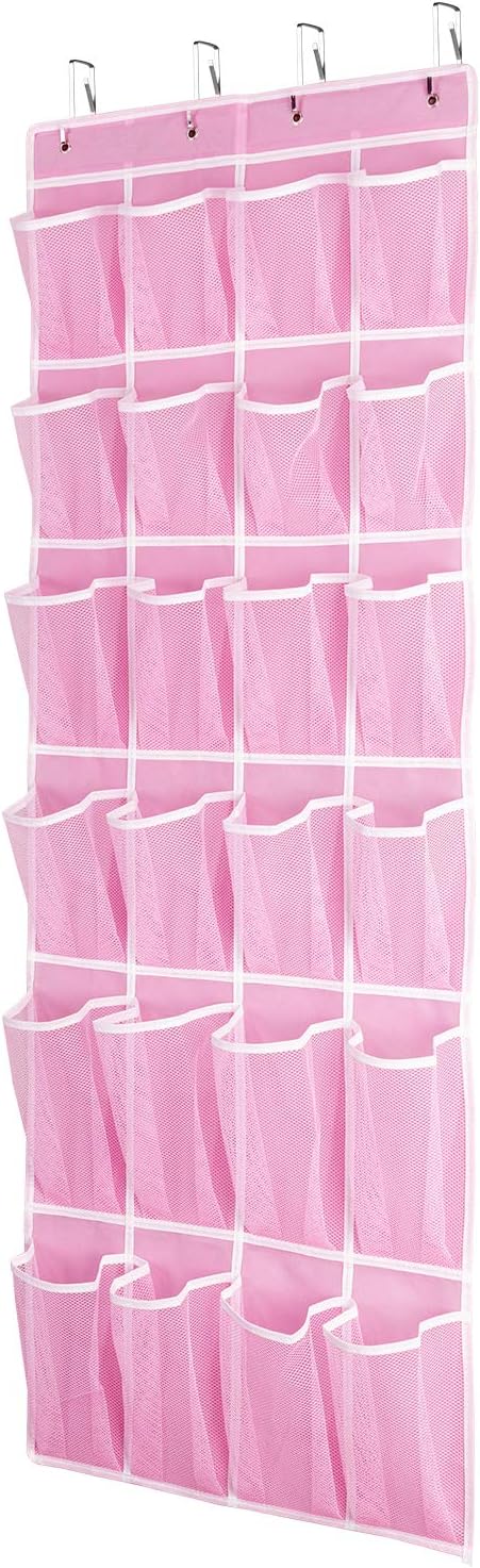 Hanging Shoe Organizer, Over The Door Shoe Organizer with 24 Breathable Mesh Poc...