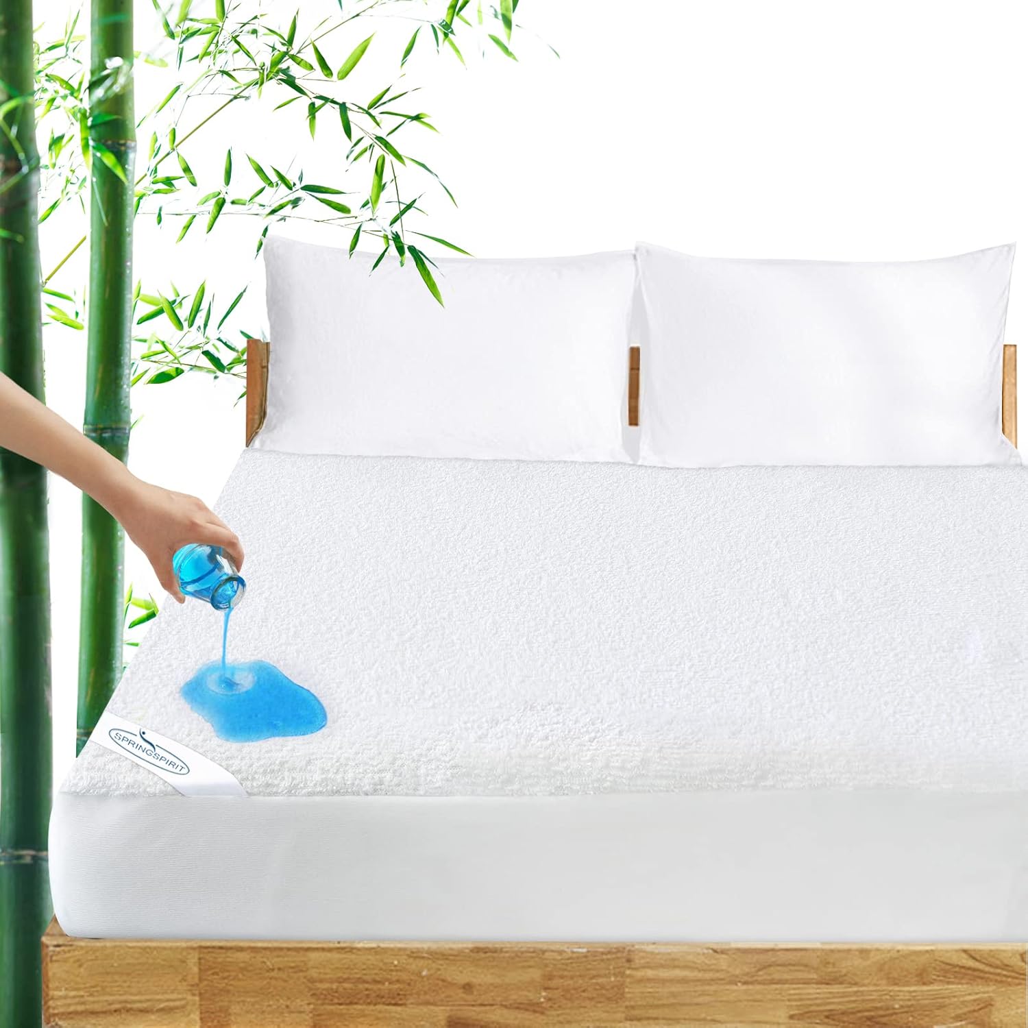 King Size Mattress Protector Waterprrof, Bamboo Viscose Terry Towel Mattress Cov...