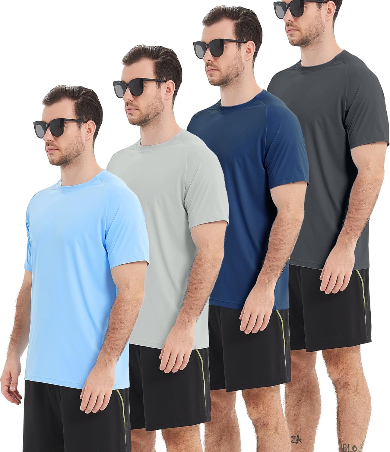 2/4 Pack Men's UPF 50+ Rash Guard Long/Short Sleeves Swim Shirts, Dry Fit Surf F...