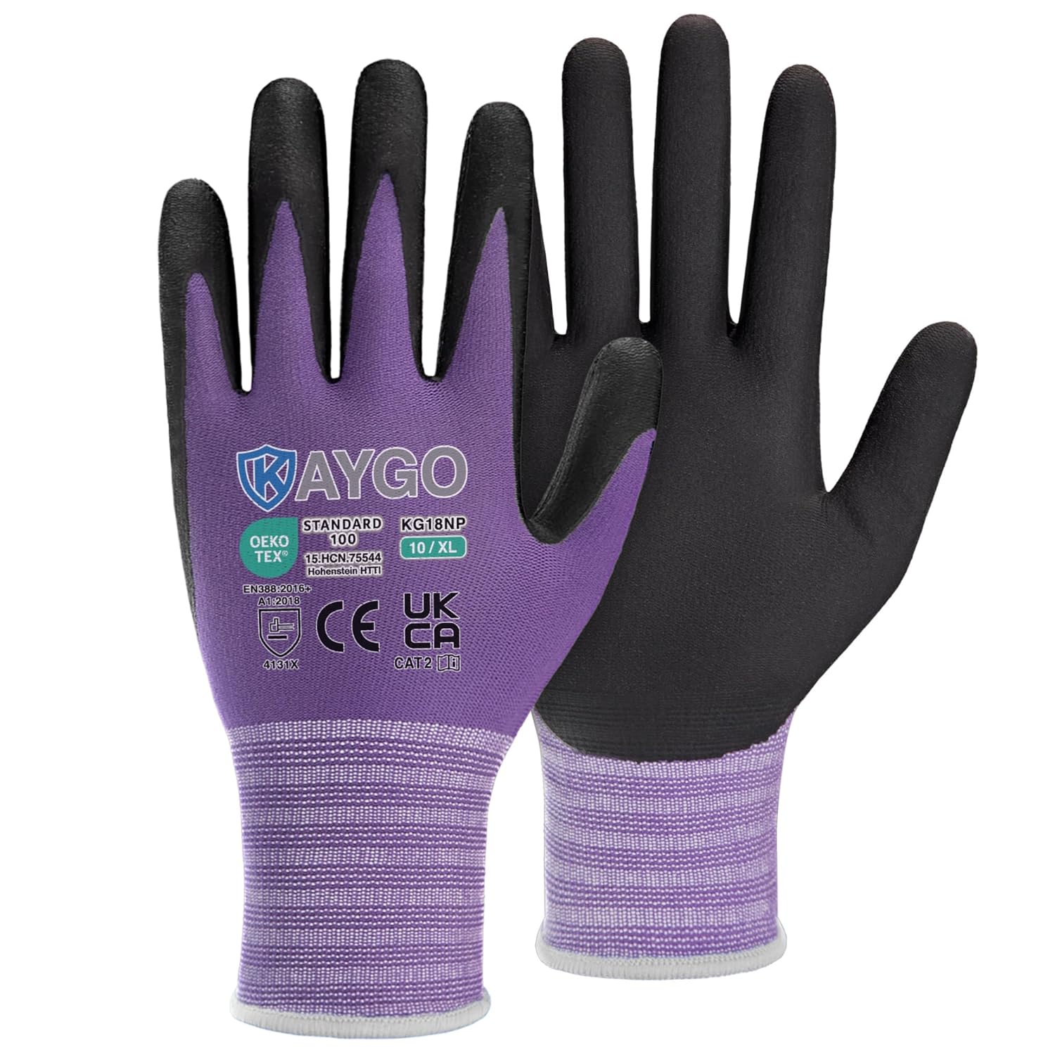 KAYGO Safety Work Gloves MicroFoam Nitrile Coated 3 Pairs, KG18N, Seamless Knit...