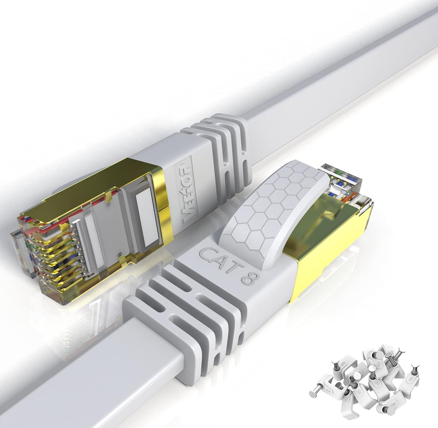 Veetop 5m Flat Cat8 Ethernet Cable, 26AWG Cat 8 Network Internet Lan Cable High...