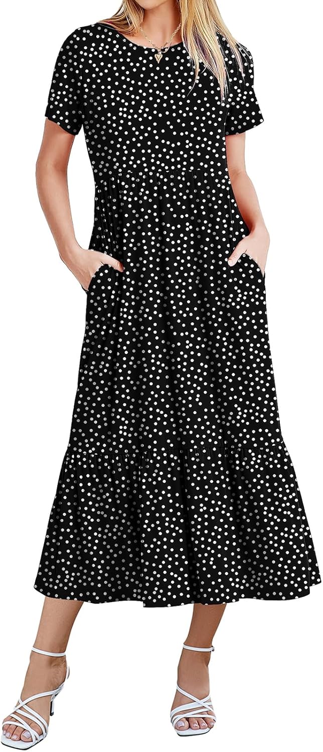 Gracyoga Women's Summer Maxi Dress 2024 Casual Short Sleeve Crewneck Flowy Swing...