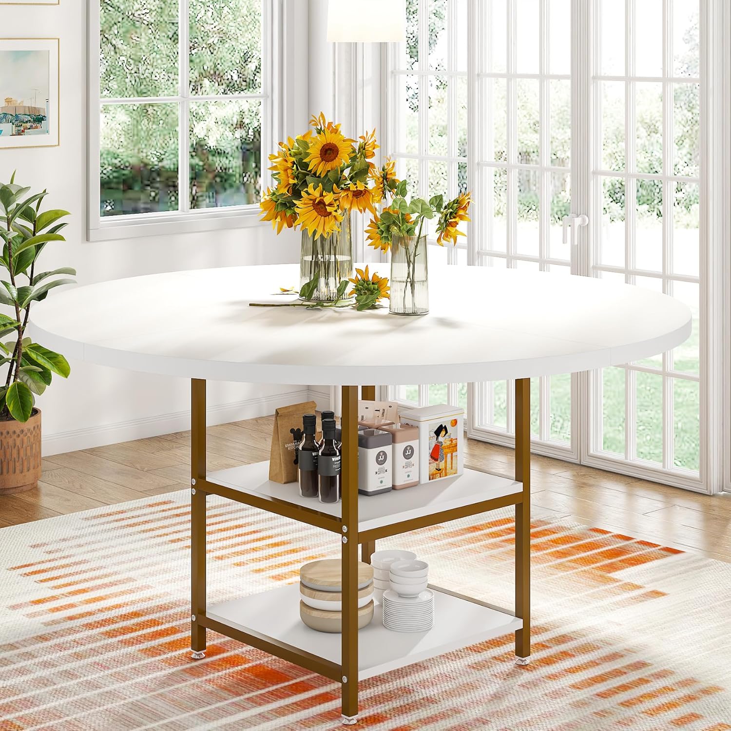 Tribesigns 47 Inches Round Dining Table for 4 People, Golden Kitchen Tables Dinn...