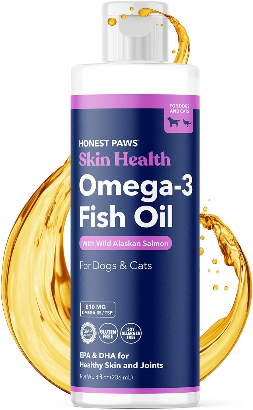Honest Paws Fish Oil for Dogs - Omega 3 Wild Alaskan Salmon Oil - Healthy Skin,...