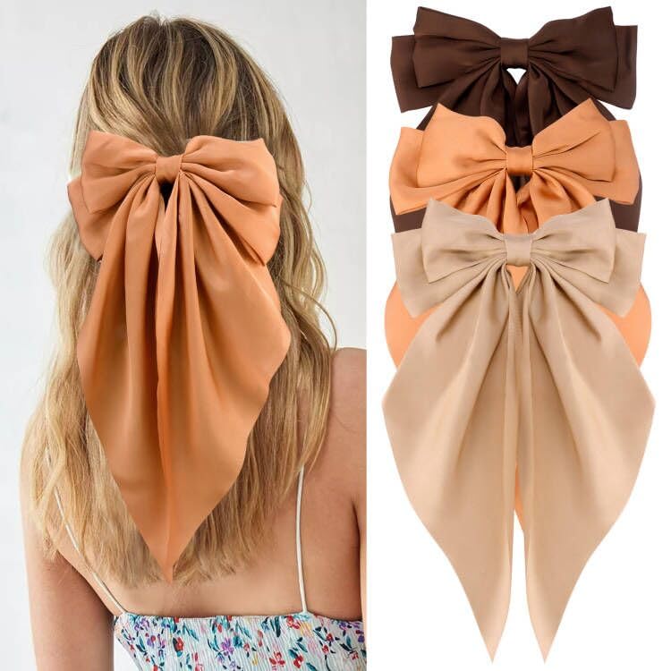 Velscrun Hair Bows for Women Girls 3Pcs Brown Series Hair Bow Big Hair Bows Clip...