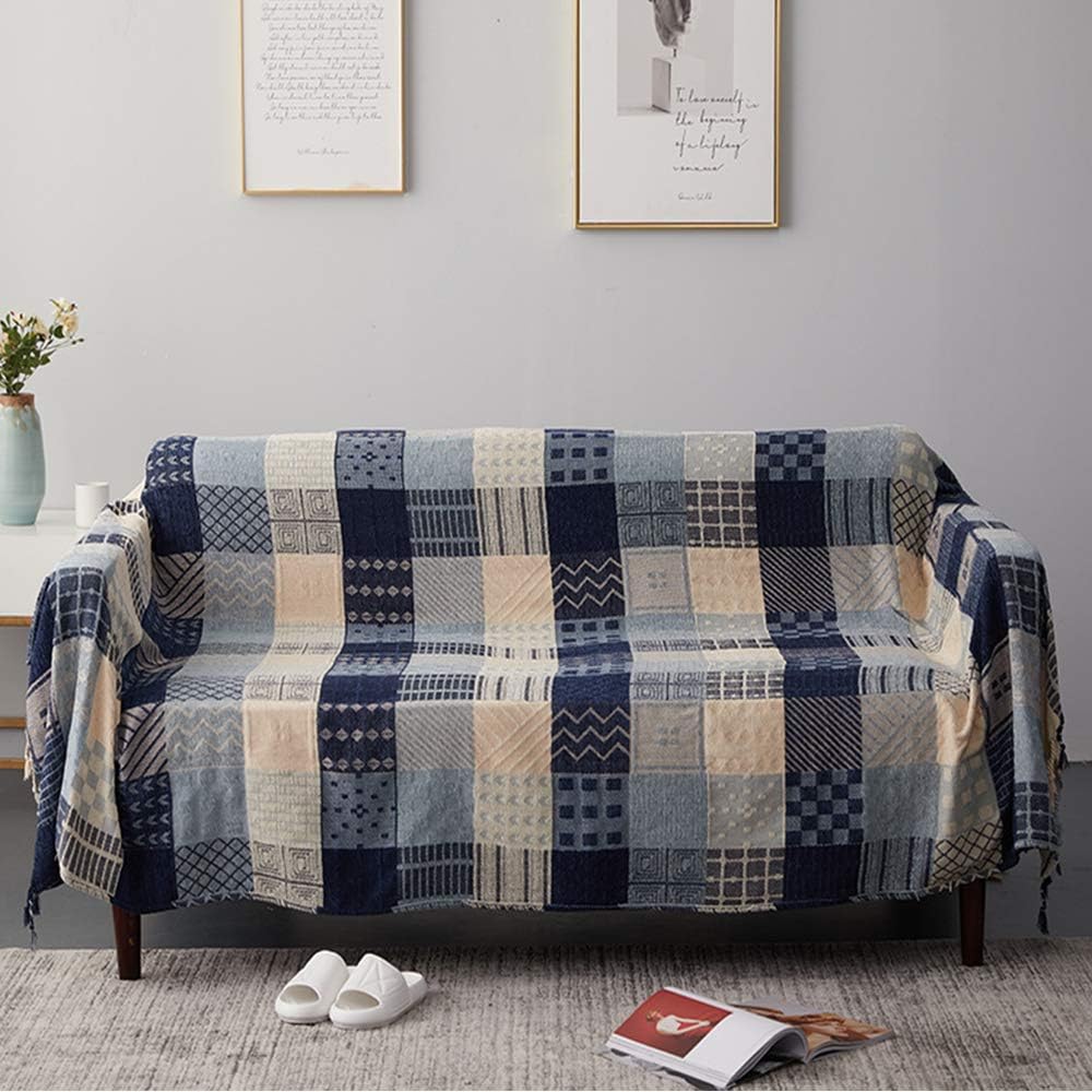 ele ELEOPTION Chenille Throw Blanket, Jacquard Tassels Throw Blanket Sofa Chair...