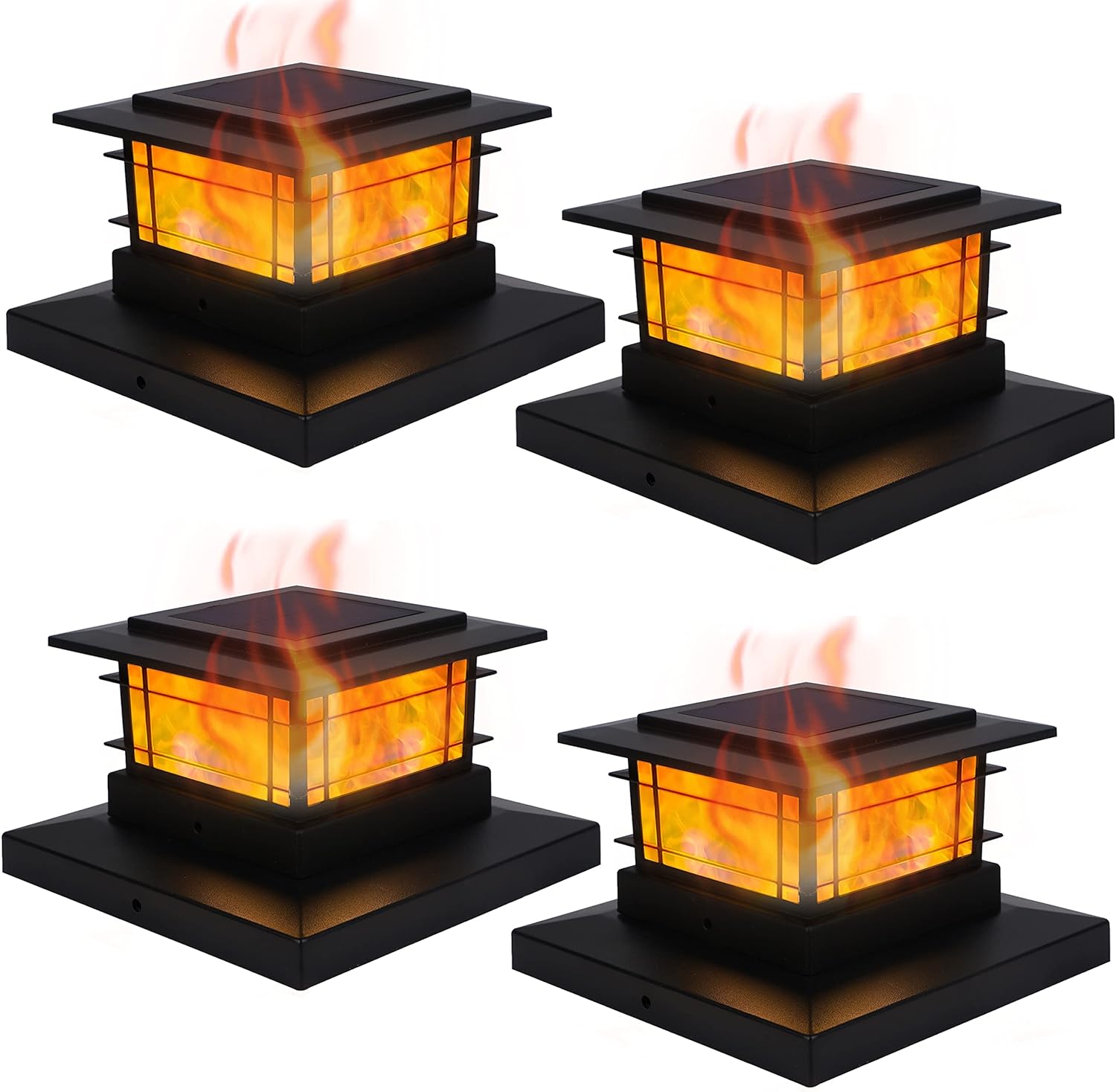 Dynaming 4 Pack Solar Flame Post Lights Outdoor, S...