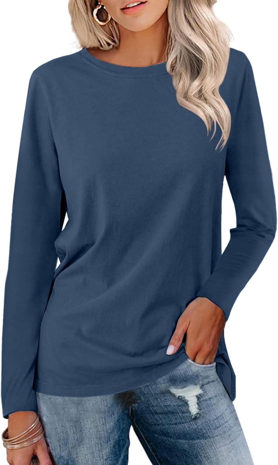 ORANDESIGNE Women's Color Block Long Sleeve Tunics Tops Casual Round Neck Loose...