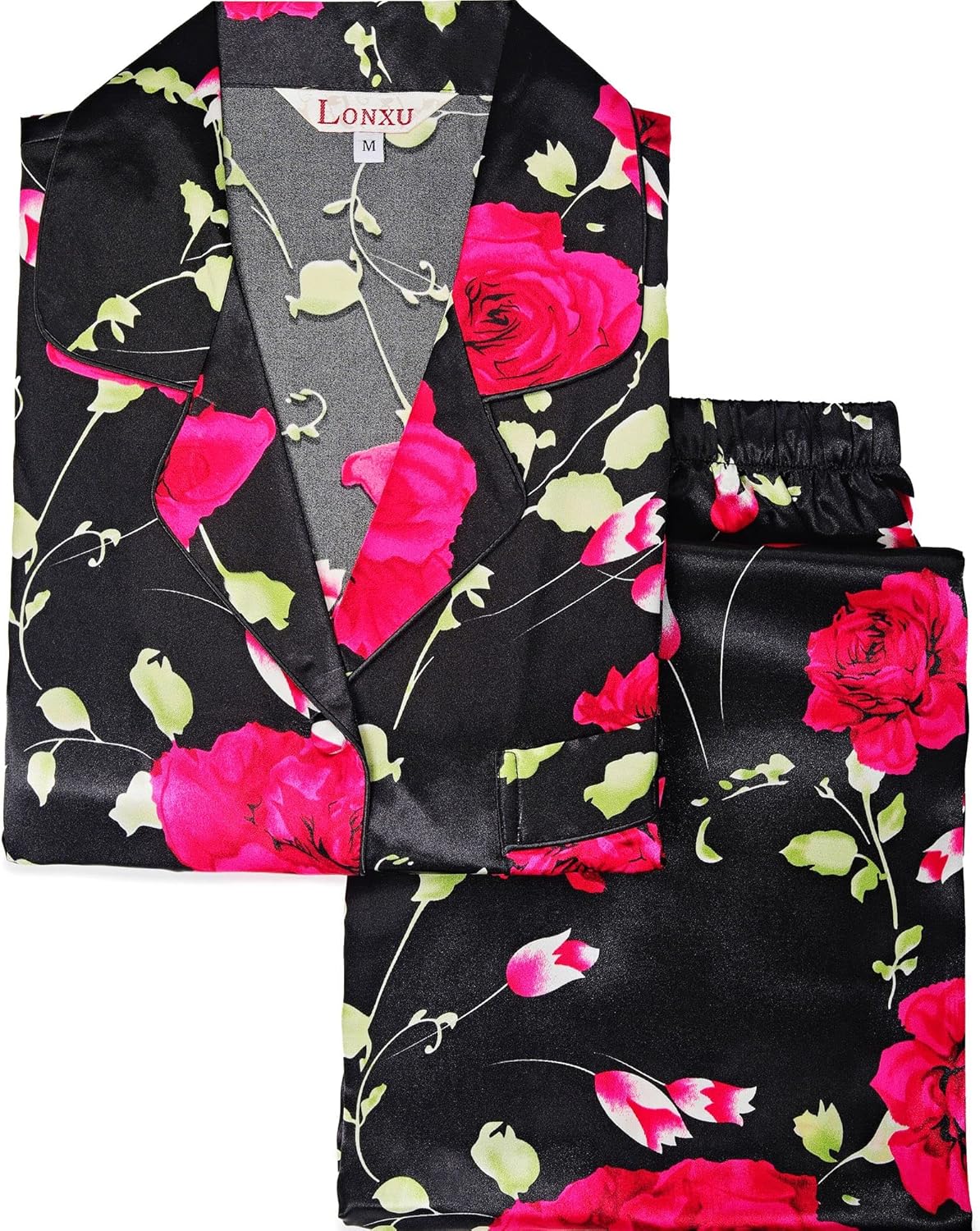 Lonxu Silk Satin Womens Pajama Sets Button Down Sleepwear Loungewear XS~3XL Medi...