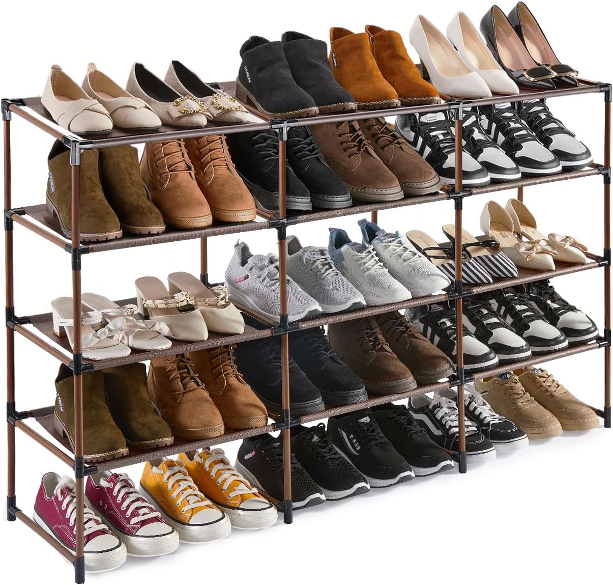 HOUSE AGAIN 5 Tier Long Shoe Rack for Closet, Shoe Shelf 30-Pairs Wide Non-Woven...